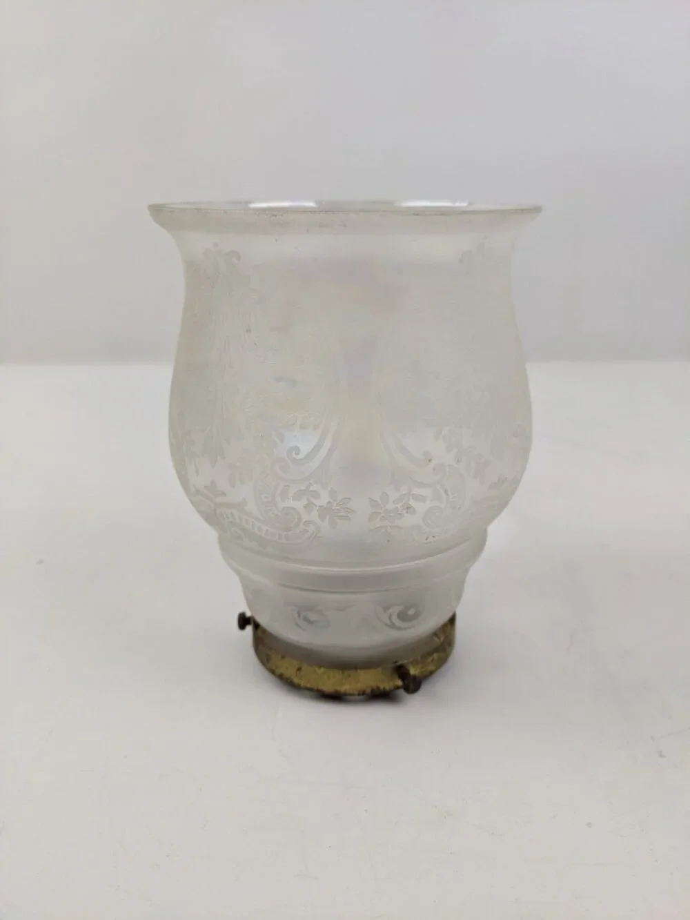 Antique Vintage Frosted Etched Glass Lamp Light Globe Shade Floral Swirl